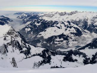 View of Engelberg from Rotsandnollen ski tour