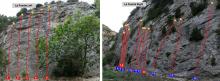 Climbing topo of Rodellar La Fuente