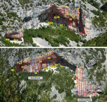 Rodellar Gran Boveda and la Nuit des Temps climbing topo 