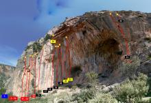 climbing topo, Twin caves Leonidio