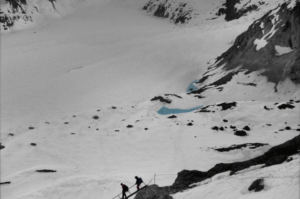 View from Konkordia Hütte back to Jungfraujoch