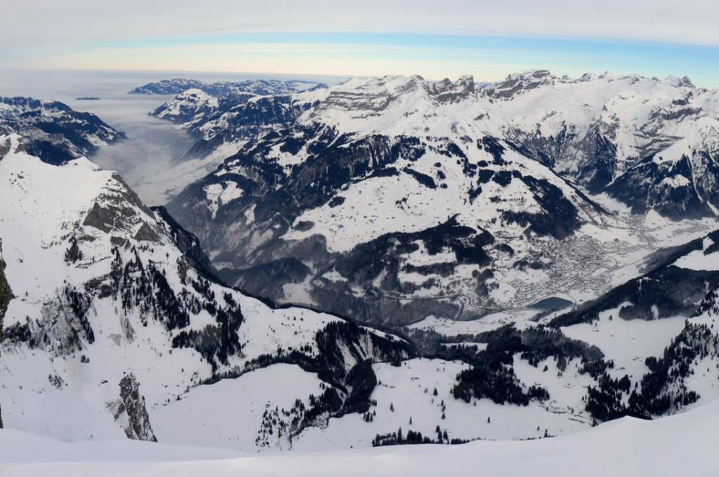 View of Engelberg from Rotsandnollen ski tour